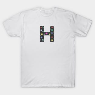 H letter  with colorful paw print T-Shirt